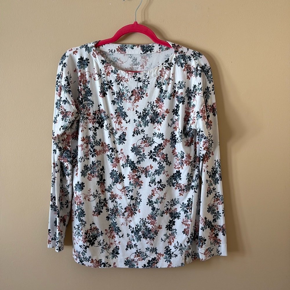 J.Jill Luxe Supima Long Sleeve Floral Print Shirt, Size XS